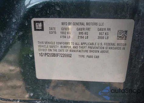 2015 Chevrolet Cruze Ltz from USA, damaged, VIN 1G1PG5SB8F7226902